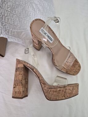 Steve Madden Clear Strap Cork Platform Sandals - NWT